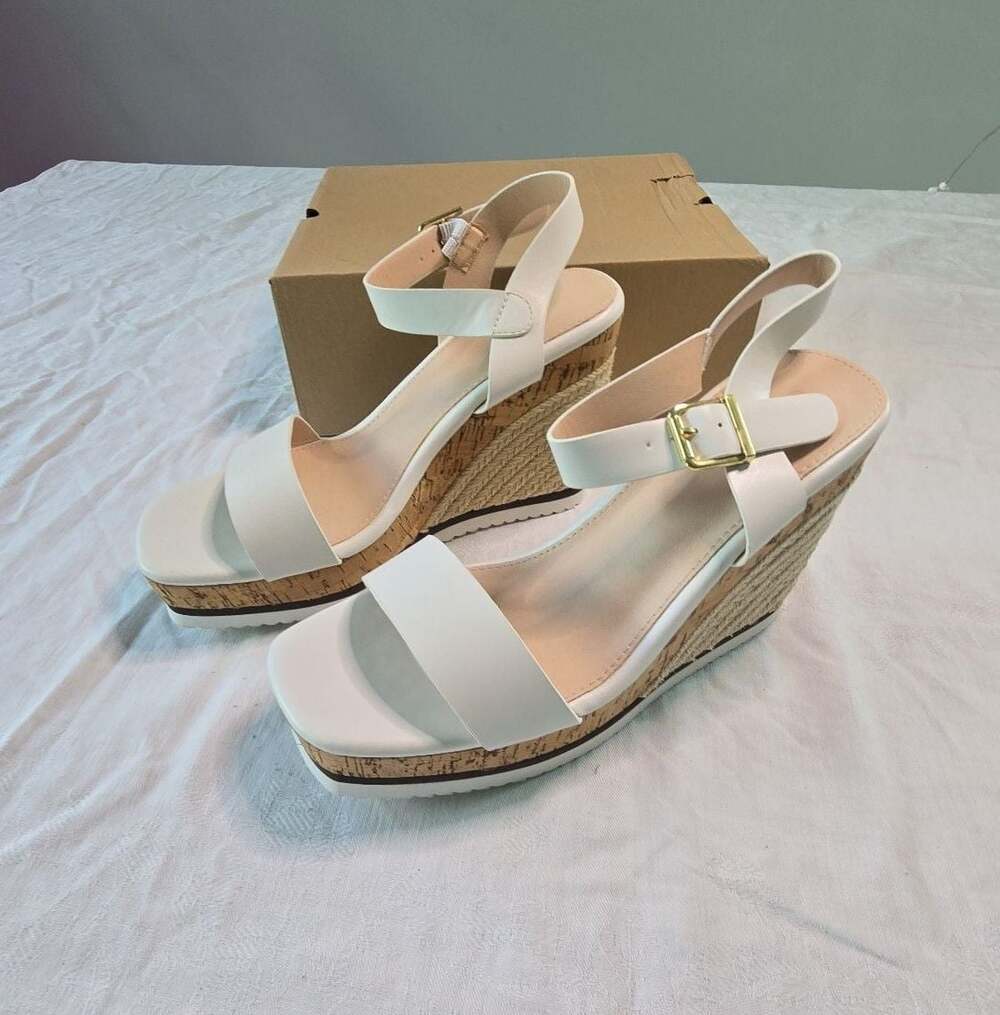 Coutgo Women's Espadrille Wedge Platform Sandals Buckle Strapq Size 10